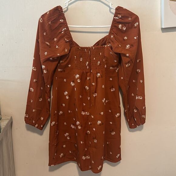 Abercrombie & Fitch Rust Floral Long Sleeve Mini Dress - Picture 9 of 16